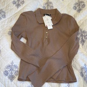 Ribbed ZARA CROPPED polo shirt